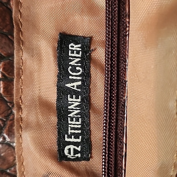 Vintage Etienne Aigner Brown Faux Lether Croc Embossed Mini Handbag EUC - Picture 6 of 12
